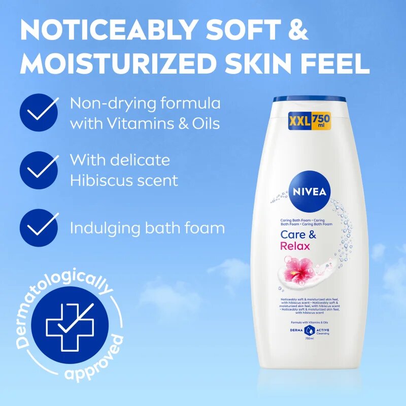 Nivea Care & Relax habfürdő és tusfürdő gél 2 in 1 750 ml