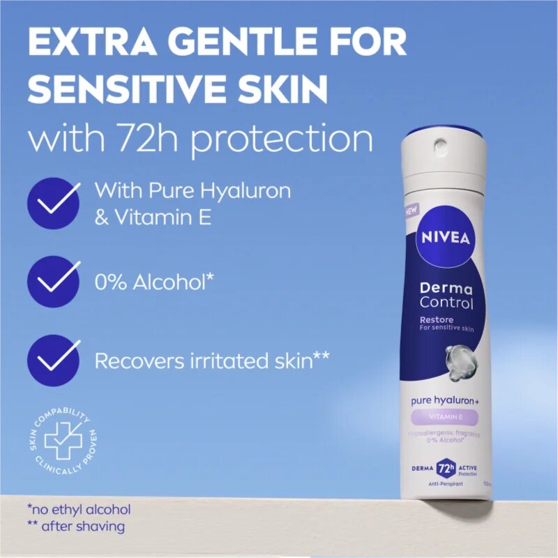 Nivea Derma Control Restore izzadásgátló spray az érzékeny bőrre 150 ml