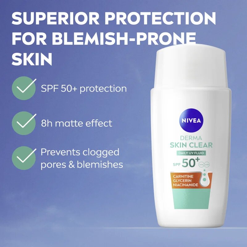 Nivea Derma Skin Clear gyengéd védő folyadék SPF 50+ 40 ml