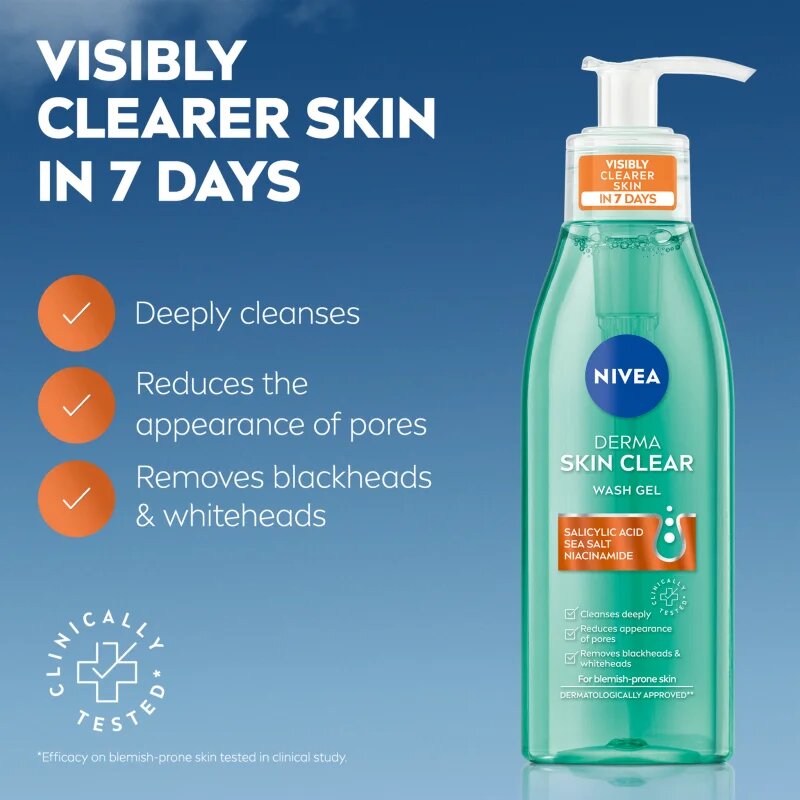 Nivea Derma Skin Clear tisztító gél az arcbőrre 150 ml