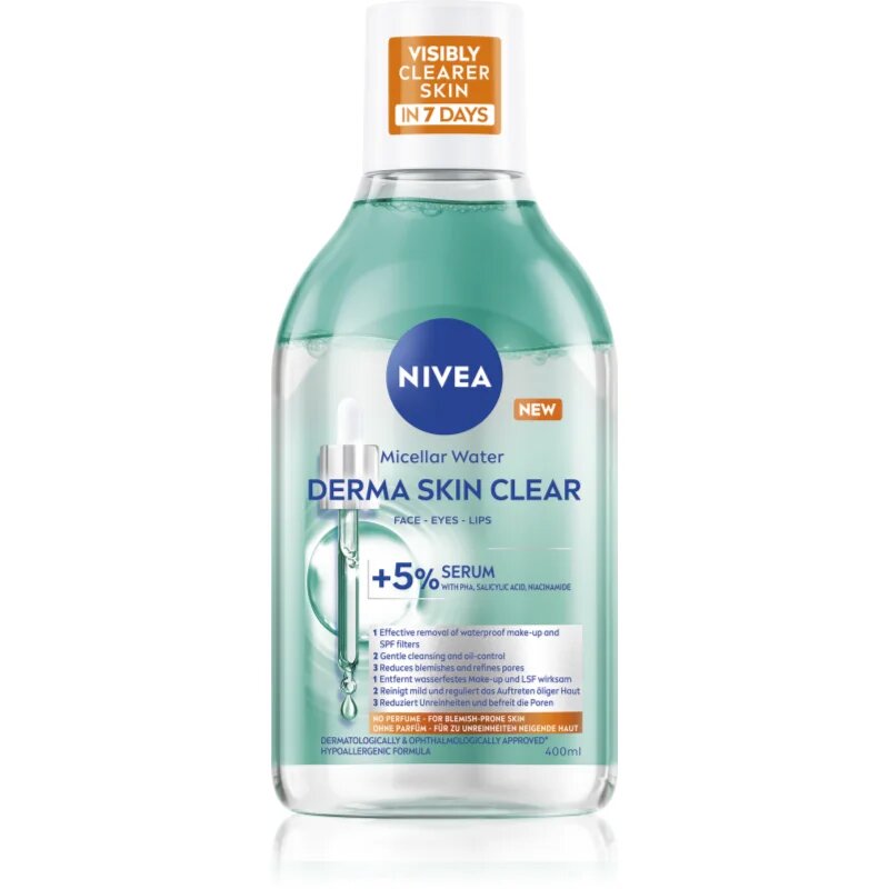 Nivea Derma Skin Clear tisztító micellás víz a bőr tökéletlenségei ellen 400 ml