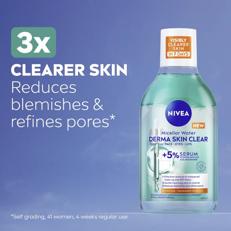 Nivea Derma Skin Clear tisztító micellás víz a bőr tökéletlenségei ellen 400 ml