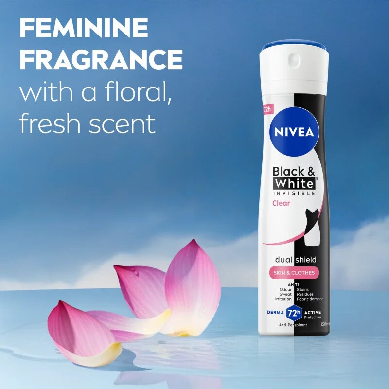 Nivea Invisible Black & White Clear izzadásgátló spray -ben hölgyeknek 150 ml