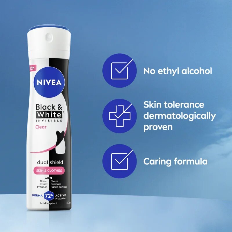 Nivea Invisible Black & White Clear izzadásgátló spray -ben hölgyeknek 150 ml