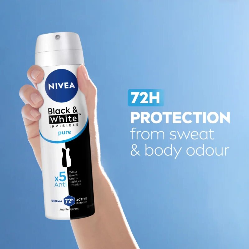 Nivea Invisible Black & White Pure izzadásgátló dezodor a fehér és sárga foltok ellen 150 ml
