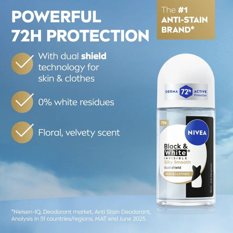 Nivea Invisible Black & White Silky Smooth golyós izzadásgátló hölgyeknek 50 ml