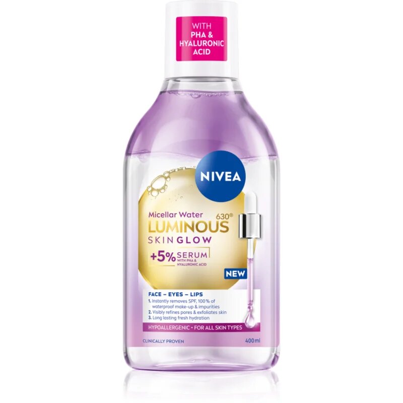 Nivea Luminous Skin Glow tisztító micellás víz az élénk bőrért 400 ml
