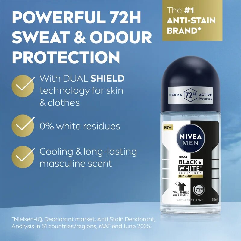 Nivea MEN Black & White Epic Night golyós dezodor roll-on 72 óra 50 ml