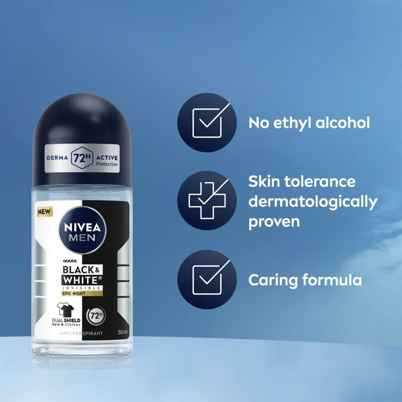 Nivea MEN Black & White Epic Night golyós dezodor roll-on 72 óra 50 ml