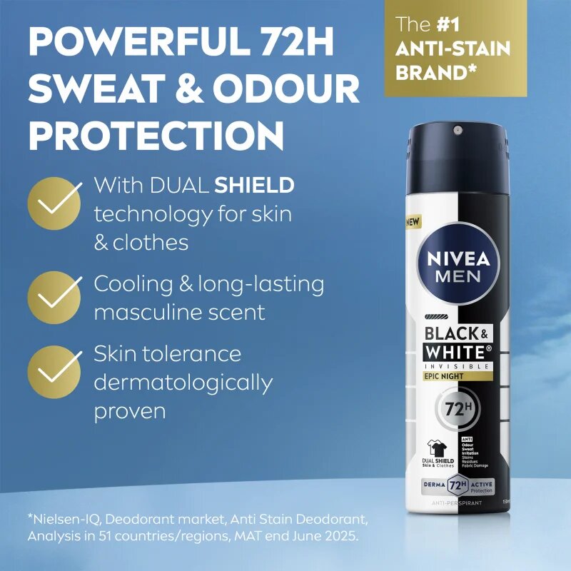 Nivea MEN Black & White Epic Night izzadásgátló spray uraknak 150 ml