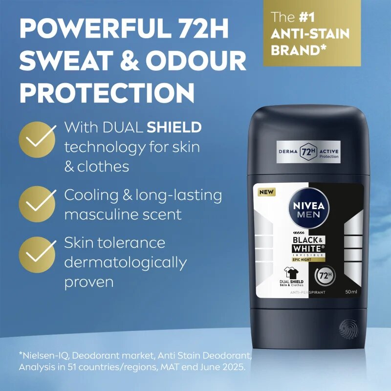 Nivea MEN Black & White Epic Night izzadásgátló stift uraknak 50 ml