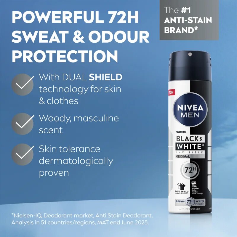 Nivea Men Black & White Invisible Original izzadásgátló spray uraknak 200 ml