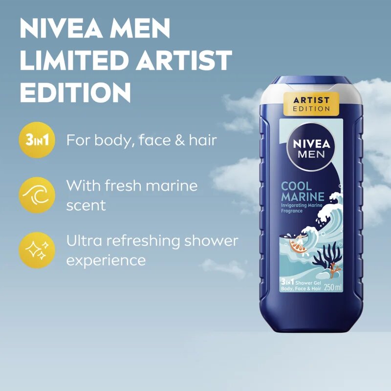 Nivea MEN Cool Marine tusfürdő gél testre és hajra 250 ml