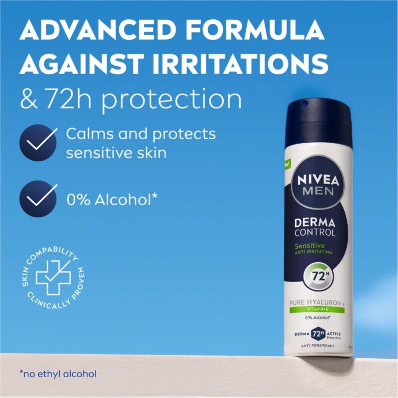Nivea MEN Derma Control Sensitive izzadásgátló spray az érzékeny bőrre 150 ml