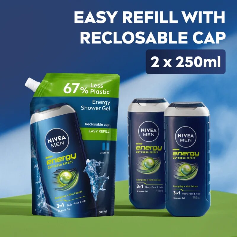 Nivea MEN Energy fürdőgél férfiaknak utántöltő 500 ml