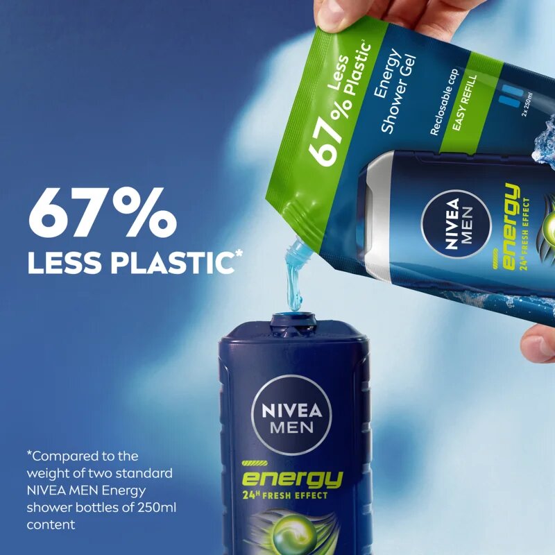Nivea MEN Energy fürdőgél férfiaknak utántöltő 500 ml