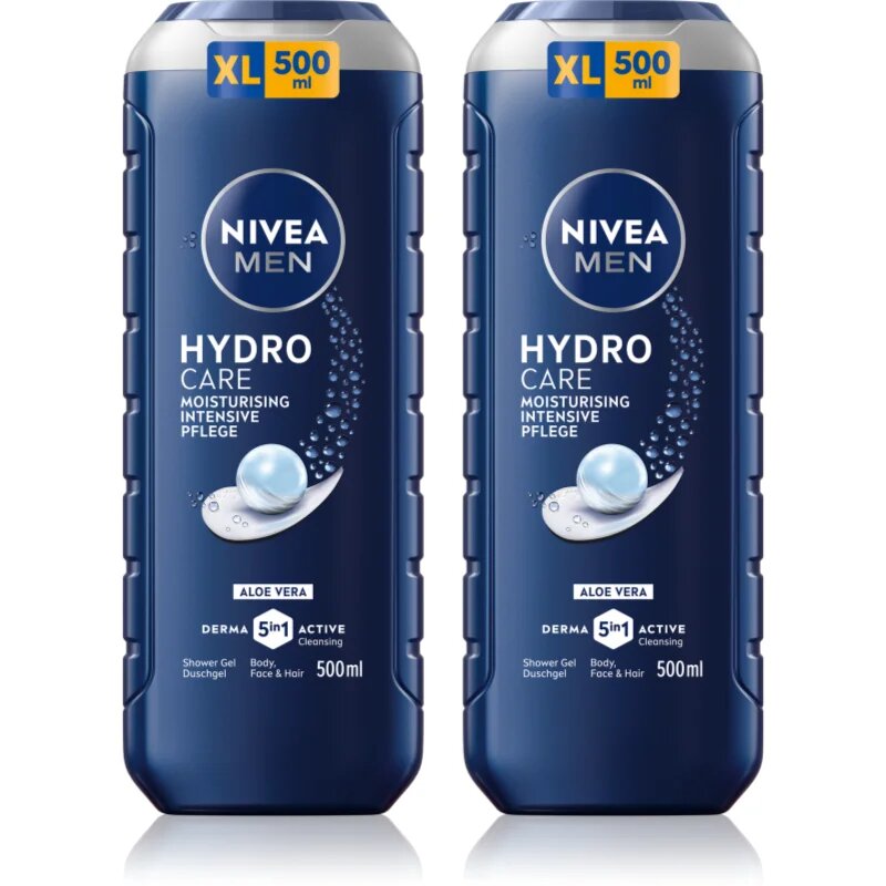 Nivea MEN Hydrocare tusfürdő gél arcra testre és hajra takarékos kiszerelés 2 x 500 ml