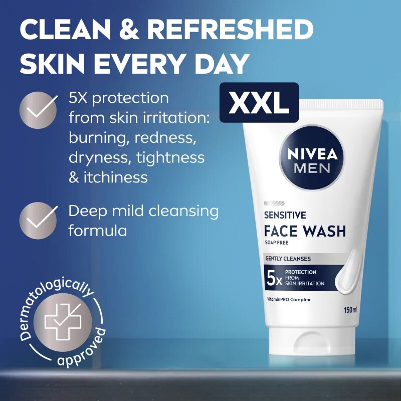 Nivea MEN Sensitive tisztító gél az érzékeny arcbőrre 150 ml