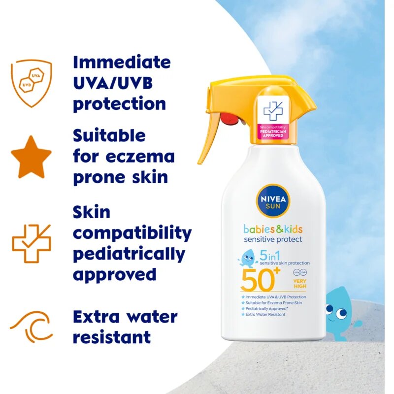 Nivea SUN Babies & Kids gyermek spray a napozáshoz az érzékeny bőrre SPF 50+ 250 ml