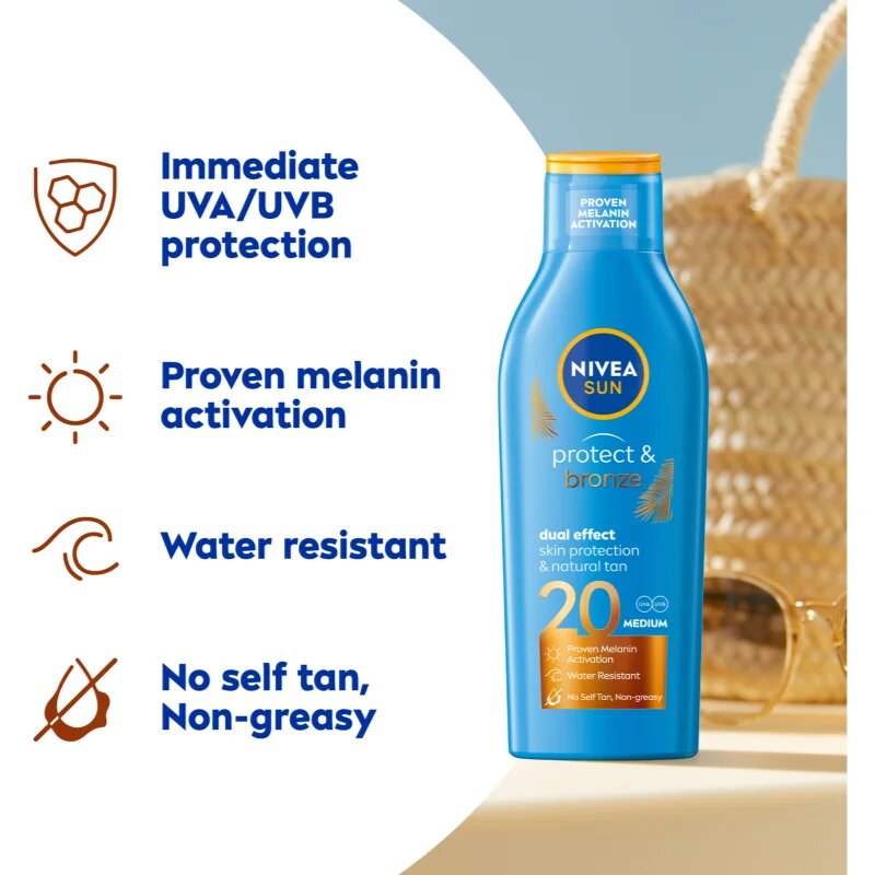 Nivea SUN Protect & Bronze intenzív napozótej SPF 20 200 ml
