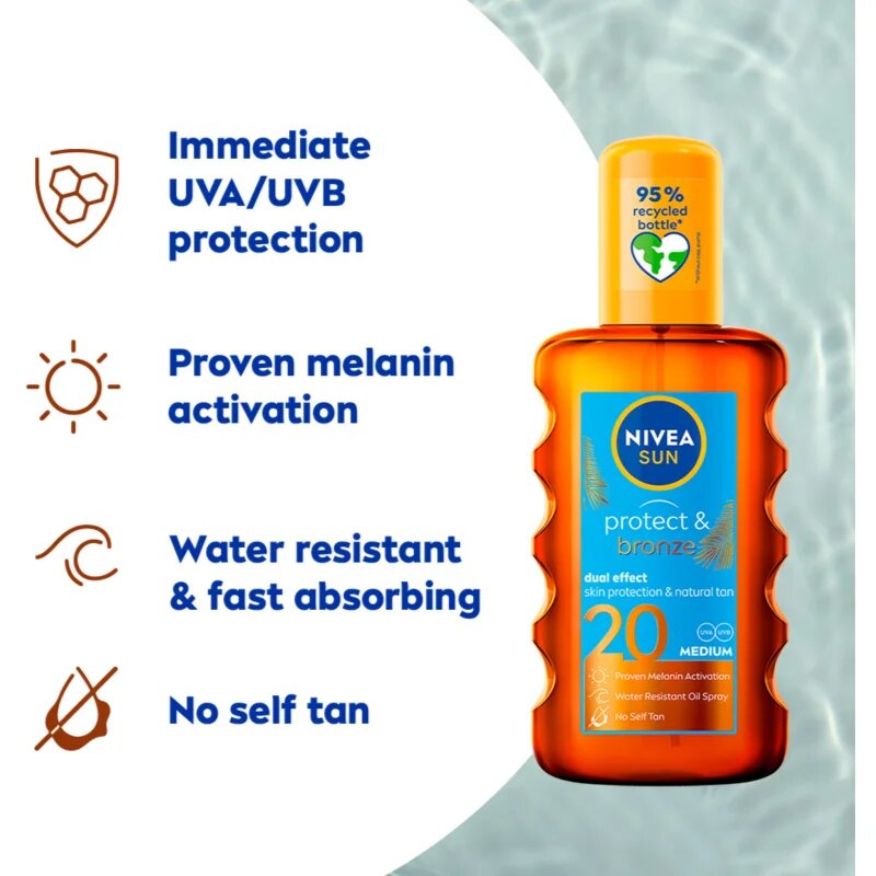 Nivea SUN Protect & Bronze száraz olaj napozáshoz SPF 20 200 ml