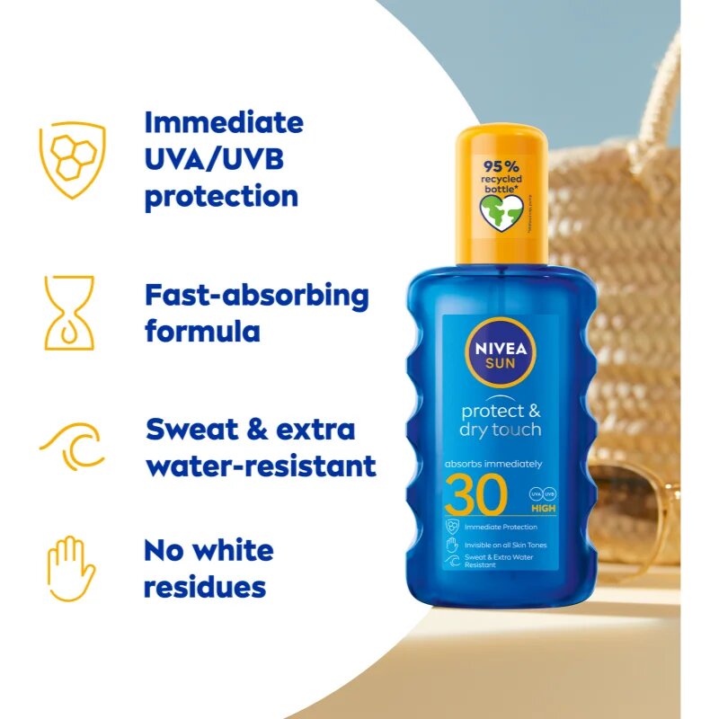 Nivea SUN Protect & Dry Touch láthatatlan napozó spray SPF 30 200 ml