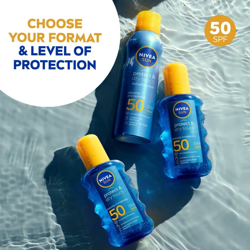Nivea SUN Protect & Dry Touch láthatatlan napozó spray SPF 50 200 ml