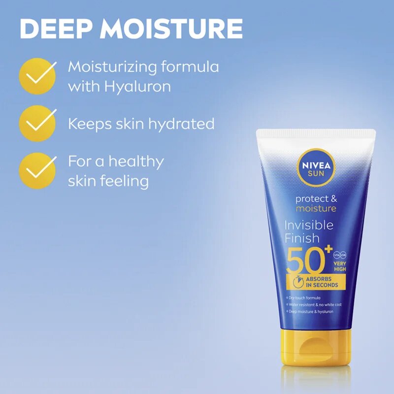 Nivea SUN Protect & Moisture hidratáló napozótej hialuronsavval SPF 50+ 150 ml