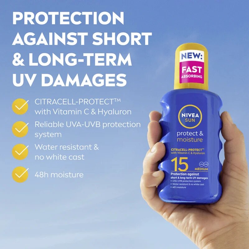 Nivea SUN Protect & Moisture napozó spray SPF 15 200 ml