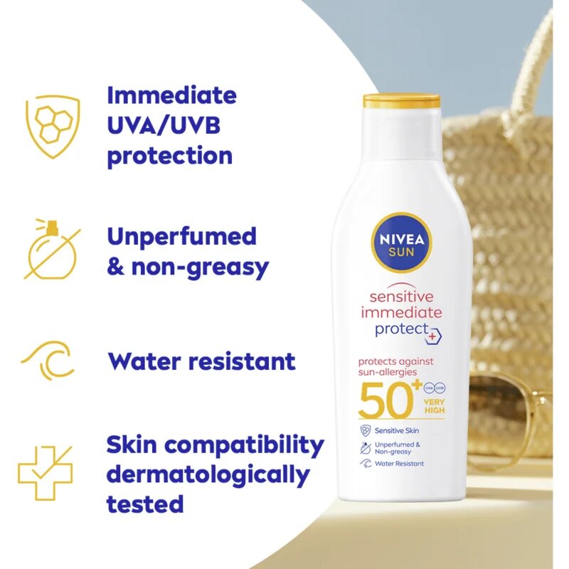 Nivea SUN Sensitive Immediate naptej érzékeny bőrre SPF 50+ 200 ml