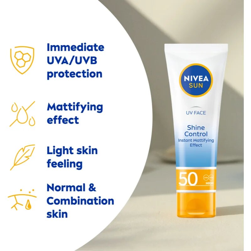 Nivea SUN UV FACE gyengéd mattító arckrém napozáshoz SPF 50 50 ml