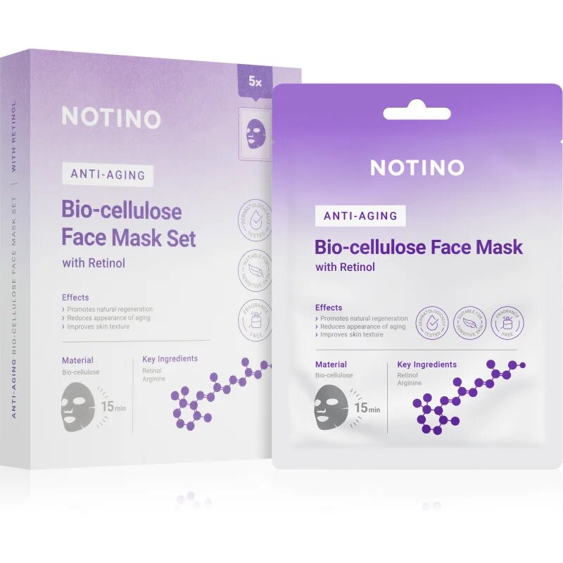 Notino Anti-Aging Bio-Cellulose Face Mask with Retinol fátyolmaszk szett a ráncok ellen