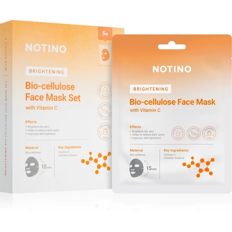 Notino Brightening Bio-Cellulose Face Mask with Vitamin C fátyolmaszk szett az élénk bőrért