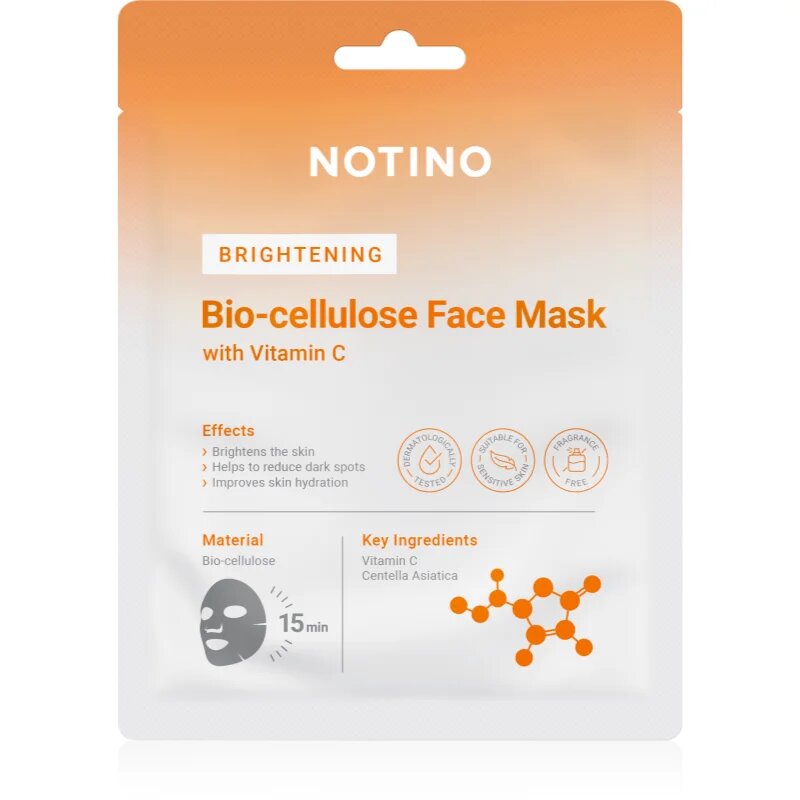 Notino Brightening Bio-Cellulose Face Mask with Vitamin C fehérítő gézmaszk 25 g
