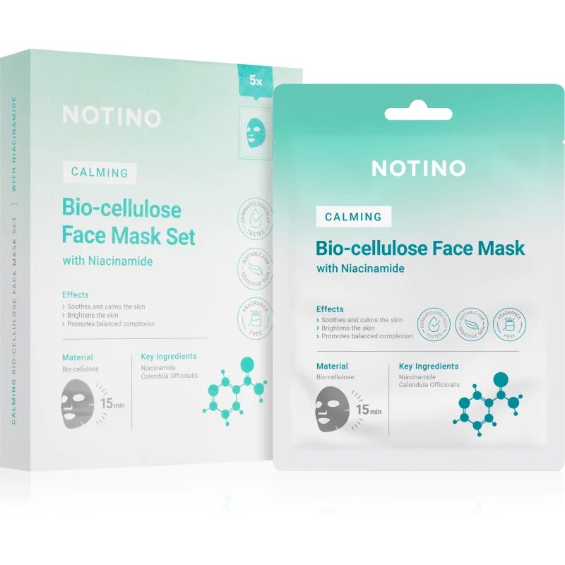 Notino Calming Bio-Cellulose Face Mask with Niacinamide fátyolmaszk szett nyugtató hatással