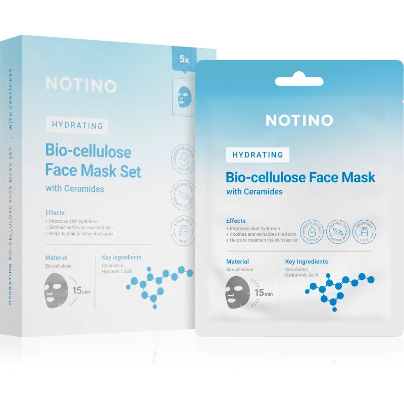Notino Hydrating Bio-Cellulose Face Mask with Ceramides fátyolmaszk szett hidratáló hatással