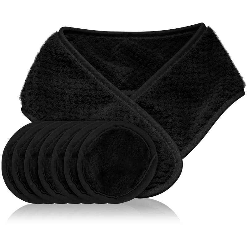 Notino Spa Collection Spa headband and make-up removal pads set sminklemosó szett spa fejpánttal Black 7 db