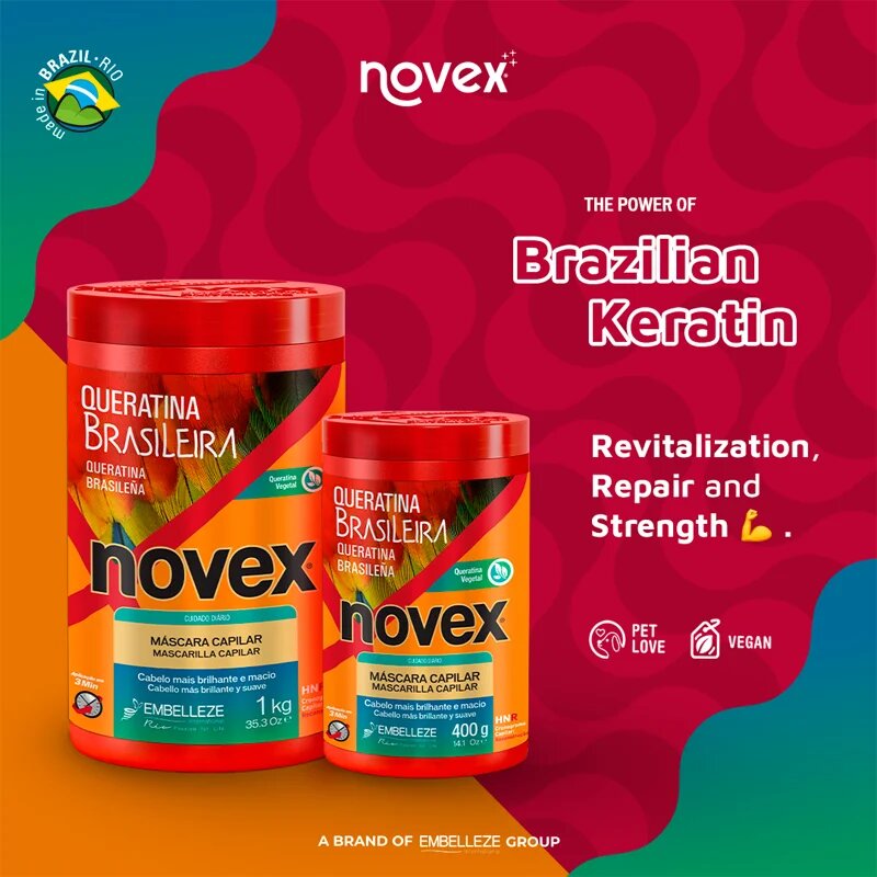Novex Brazilian Keratin helyreállító hajpakolás töredezett károsult hajra 400 g