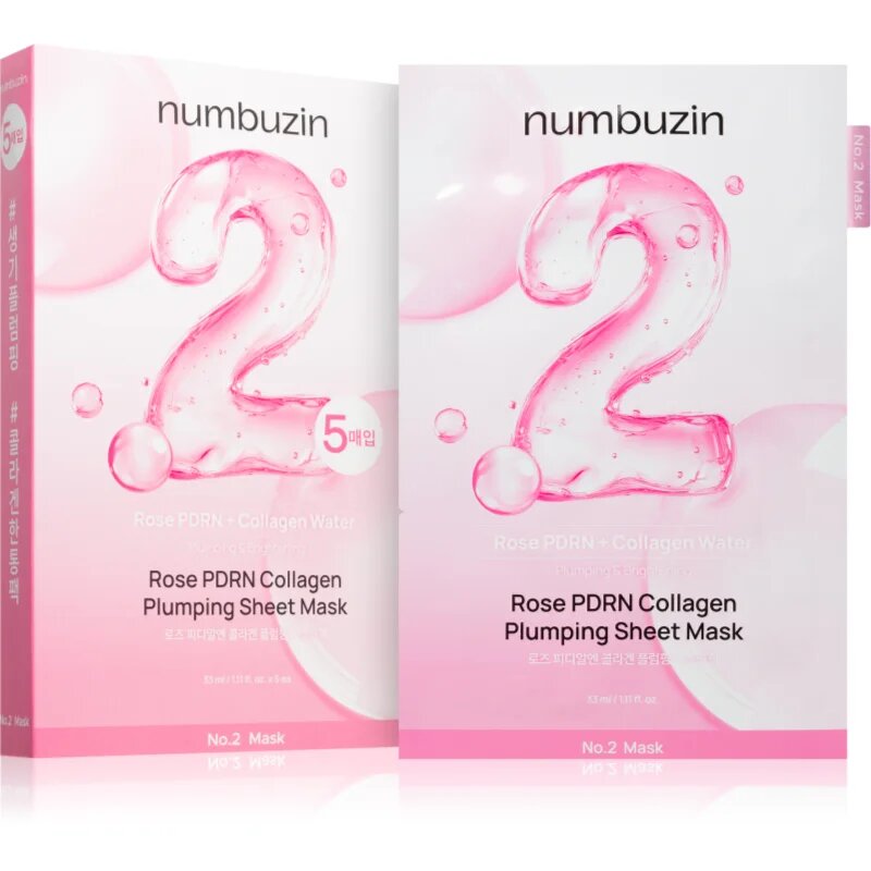 Numbuzin No. 2 Rose PDRN Collagen Plumping Sheet Mask hidratáló gézmaszk az élénk bőrért 5 db