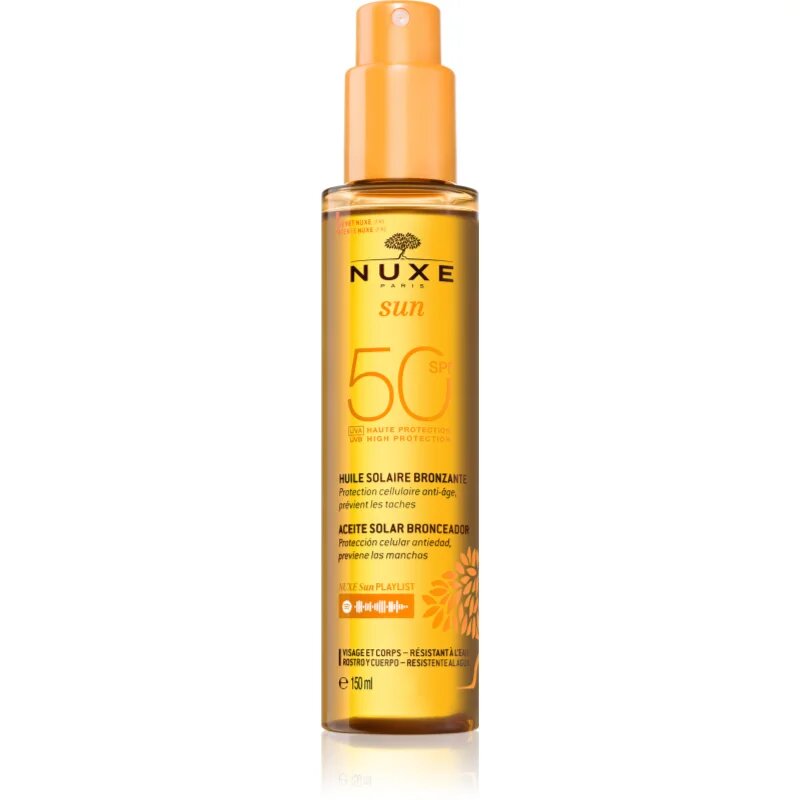 Nuxe Sun Face and Body Tanning Sun Oil napolaj arcra és testre SPF 50 150 ml