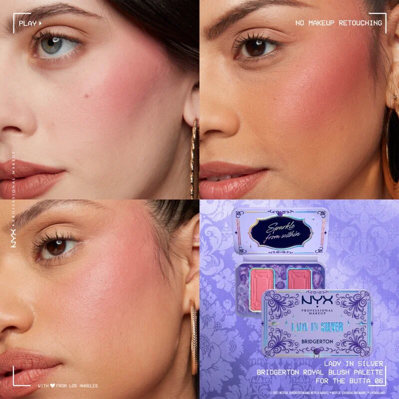 NYX Professional Makeup Bridgerton Royal Blush arcpirosító paletta árnyalat 02 Lady In Silver 2x5 g