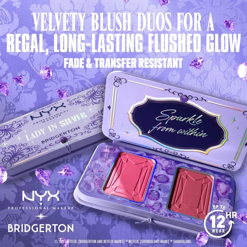 NYX Professional Makeup Bridgerton Royal Blush arcpirosító paletta árnyalat 02 Lady In Silver 2x5 g