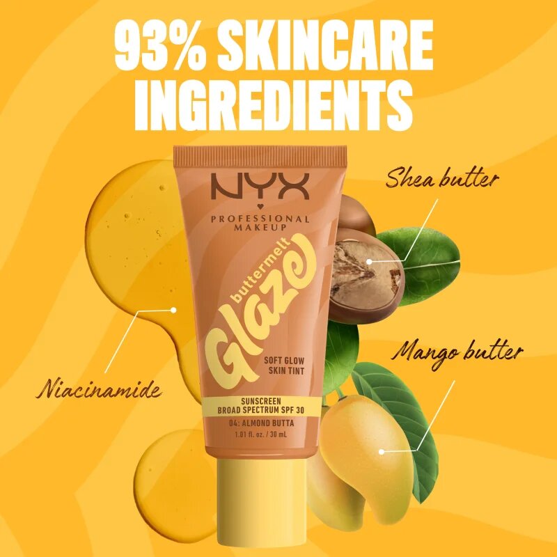 NYX Professional Makeup Buttermelt Glaze világosító tonizáló fluid SPF 30 árnyalat 04 Almond Butta 30 ml
