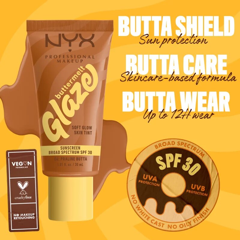 NYX Professional Makeup Buttermelt Glaze világosító tonizáló fluid SPF 30 árnyalat 06 Praline Butta ml