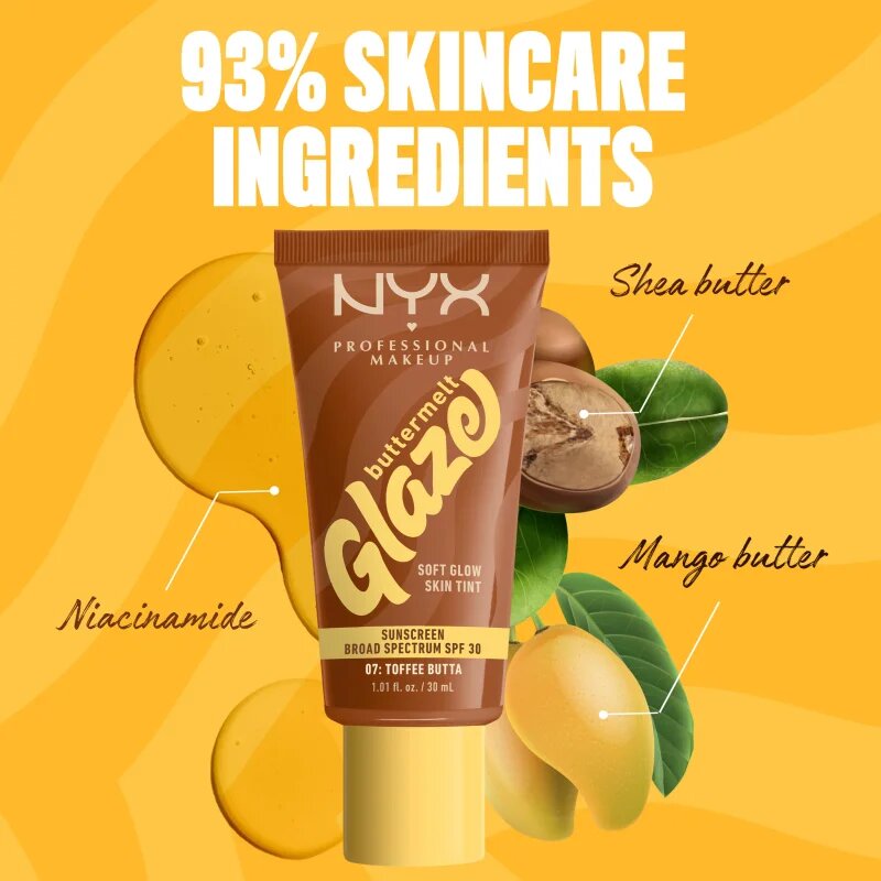 NYX Professional Makeup Buttermelt Glaze világosító tonizáló fluid SPF 30 árnyalat 07 toffee Butta ml