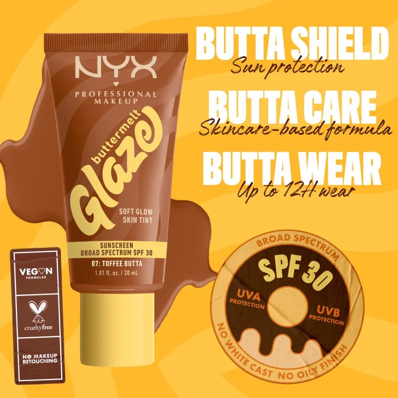 NYX Professional Makeup Buttermelt Glaze világosító tonizáló fluid SPF 30 árnyalat 07 toffee Butta ml