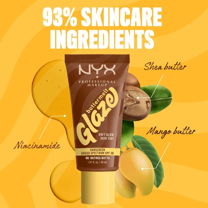 NYX Professional Makeup Buttermelt Glaze világosító tonizáló fluid SPF 30 árnyalat 08 Nutmeg Butta ml