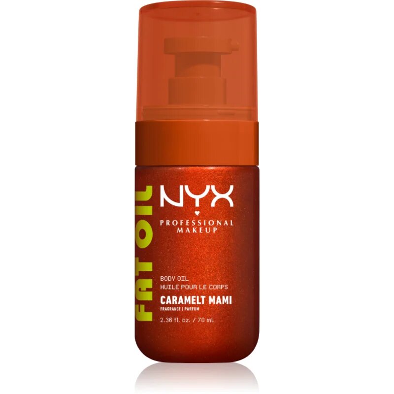 NYX Professional Makeup Fat Oil Body tápláló testolaj hidratálást és fényt biztosít illattal Caramelt Mami 70 ml
