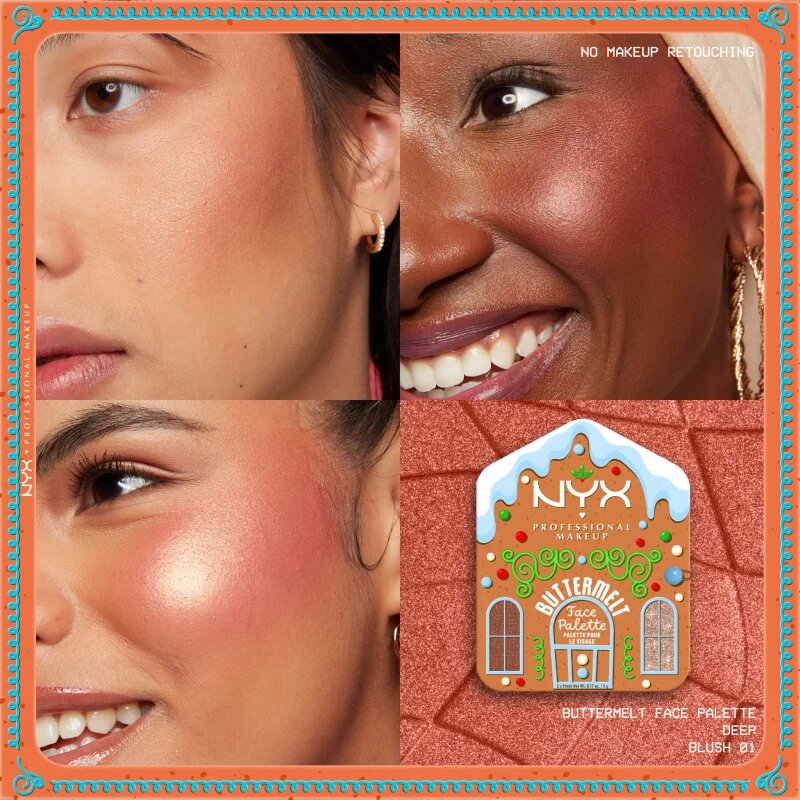 NYX Professional Makeup Gingerbaddie Land Buttermelt bőrélénkítő és arcpirosító sminkpaletta árnyalat Deep 1 db