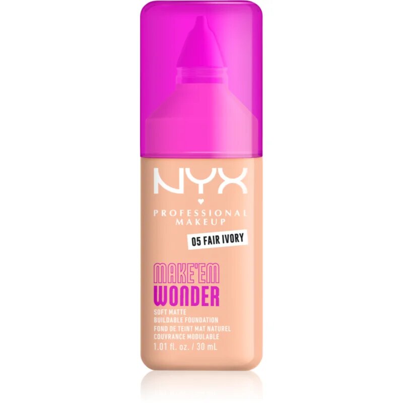 NYX Professional Makeup Make ‘Em Wonder könnyű mattító alapozó árnyalat 05 Fair Ivory 30 ml